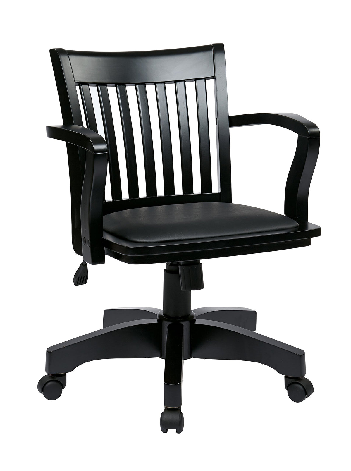 Osp Home Furnishings Deluxe Wood Banker'S Desk Chair With Padded Seat, Adjustable Height And Locking Tilt, Black Finish And Blac