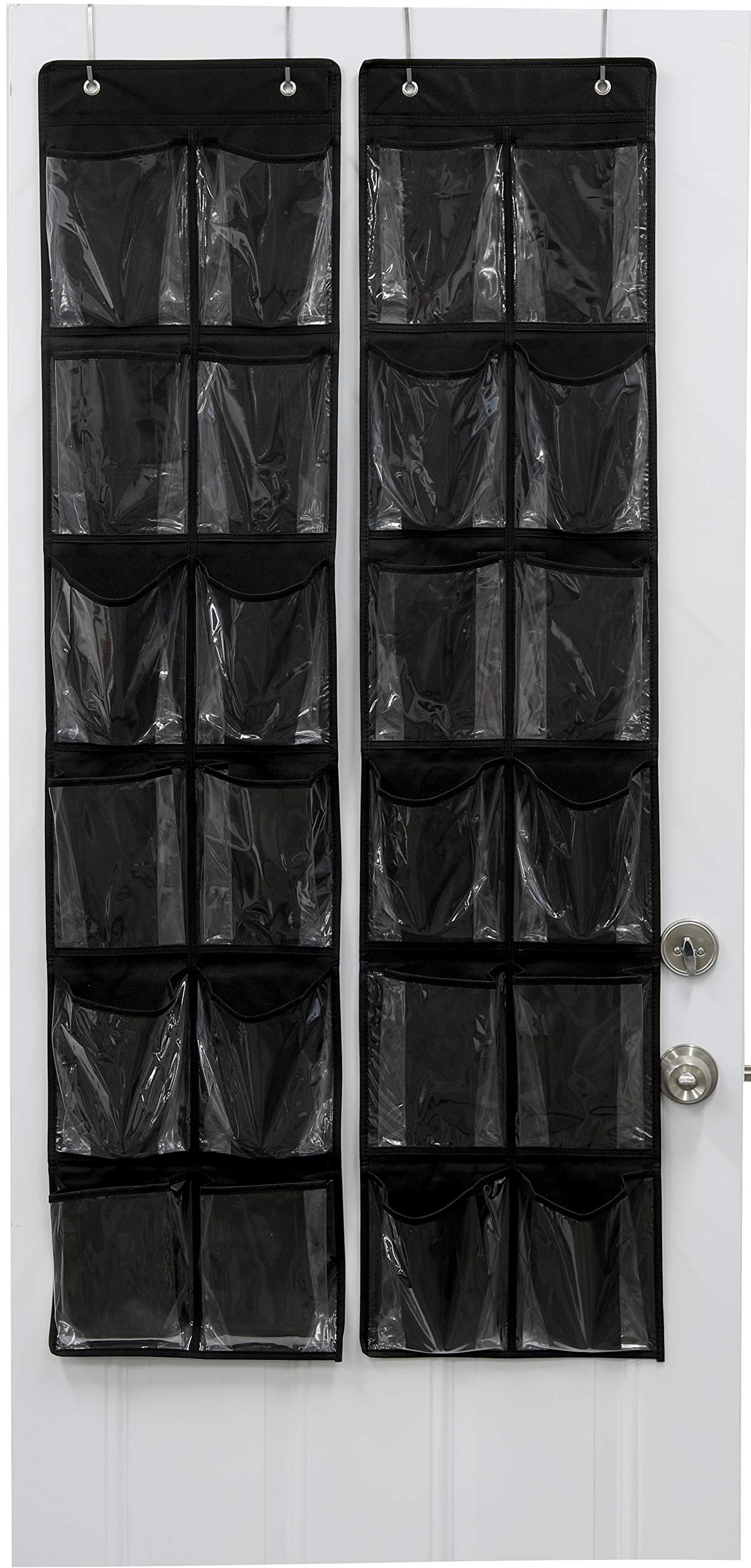 Simple Houseware 24 Pockets - 2Pk 12 Large Pockets Over Door Hanging Shoe Organizer, Black