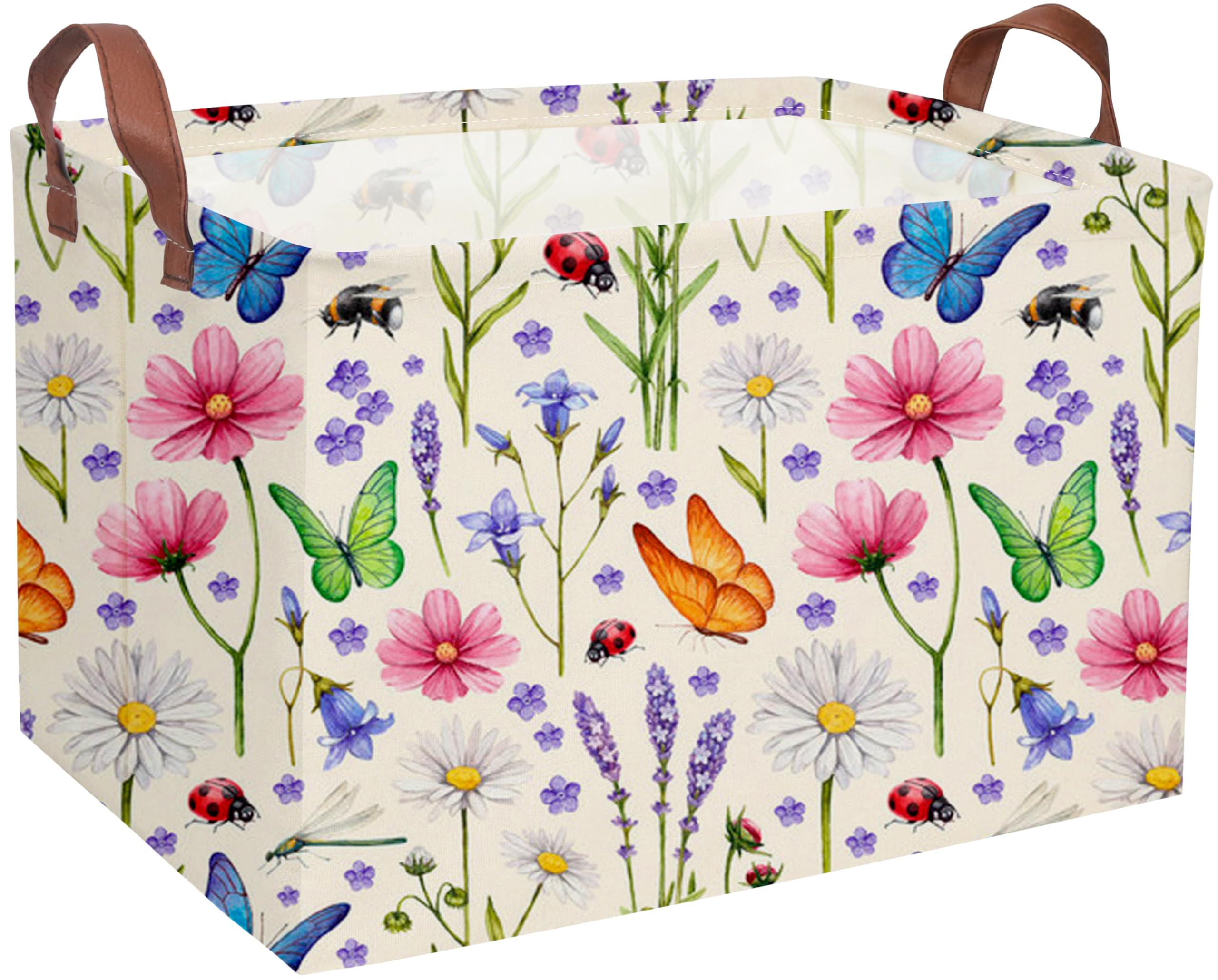 Essme Rectangular Boys Basket,Kids Storage Basket with Handles for Room Decor,Ocean Storage Bin(Flower cluster)