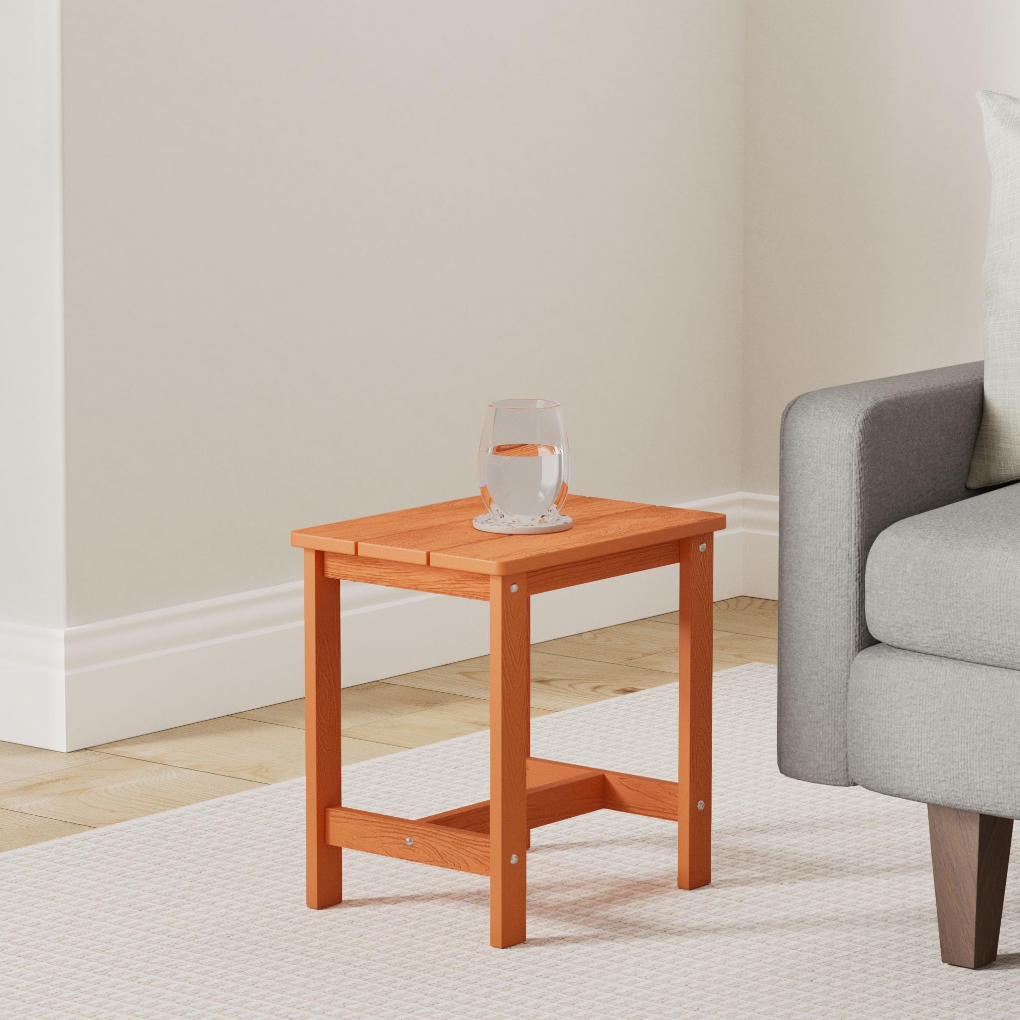 Lue Bona Outdoor Side Table, Hdps Small Outdoor Table, Adirondack Side Table, Outside End Table For Patio, Porch, Deck, Pool, Weather Resistant/Easy Maintenance/Indoor Or Outdoor Use, Orange