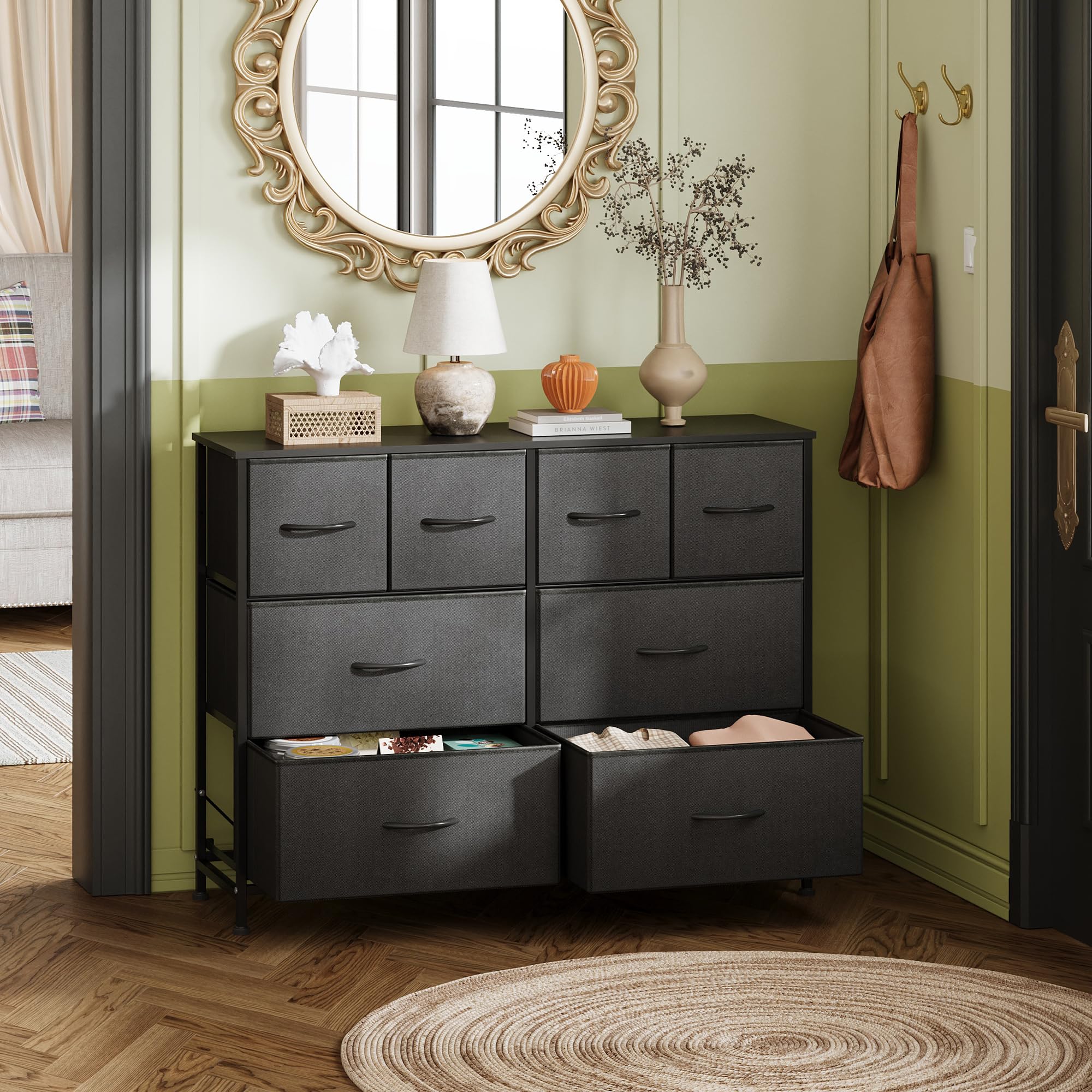 Wlive Dresser For Bedroom With 8 Drawers, Wide Fabric Dresser For Storage And Organization, Bedroom Dresser, Chest Of Drawers For Living Room, Closet, Hallway, Black