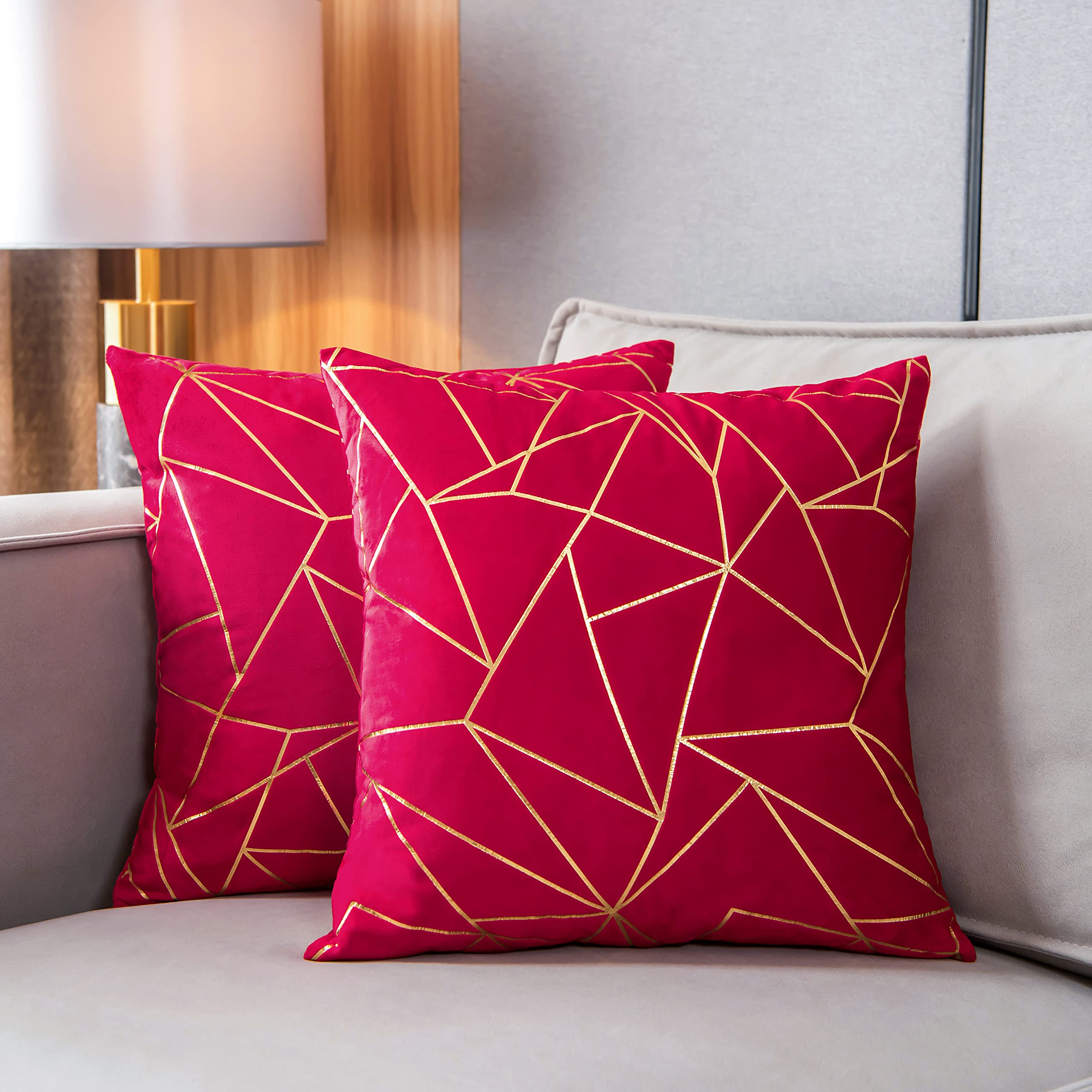 Yongliu Throw Pillow Covers Velvet Decorative 2 Packs Ultra-Soft Cushion Case For,Christmas,Sofa,Bedroom,Car Living Room (Red, 1