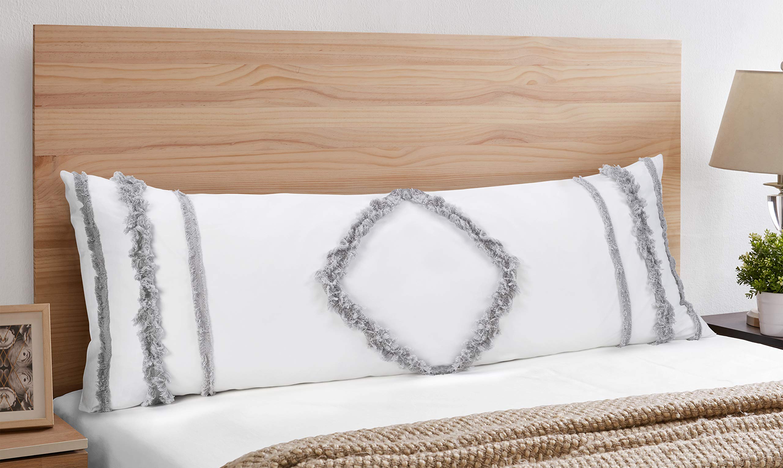 Sweet Jojo Designs Bohemian Boho Chic White And Grey Macrame Tufted Tassel Accent Decorative Couch Long Throw Zipper Body Pillow