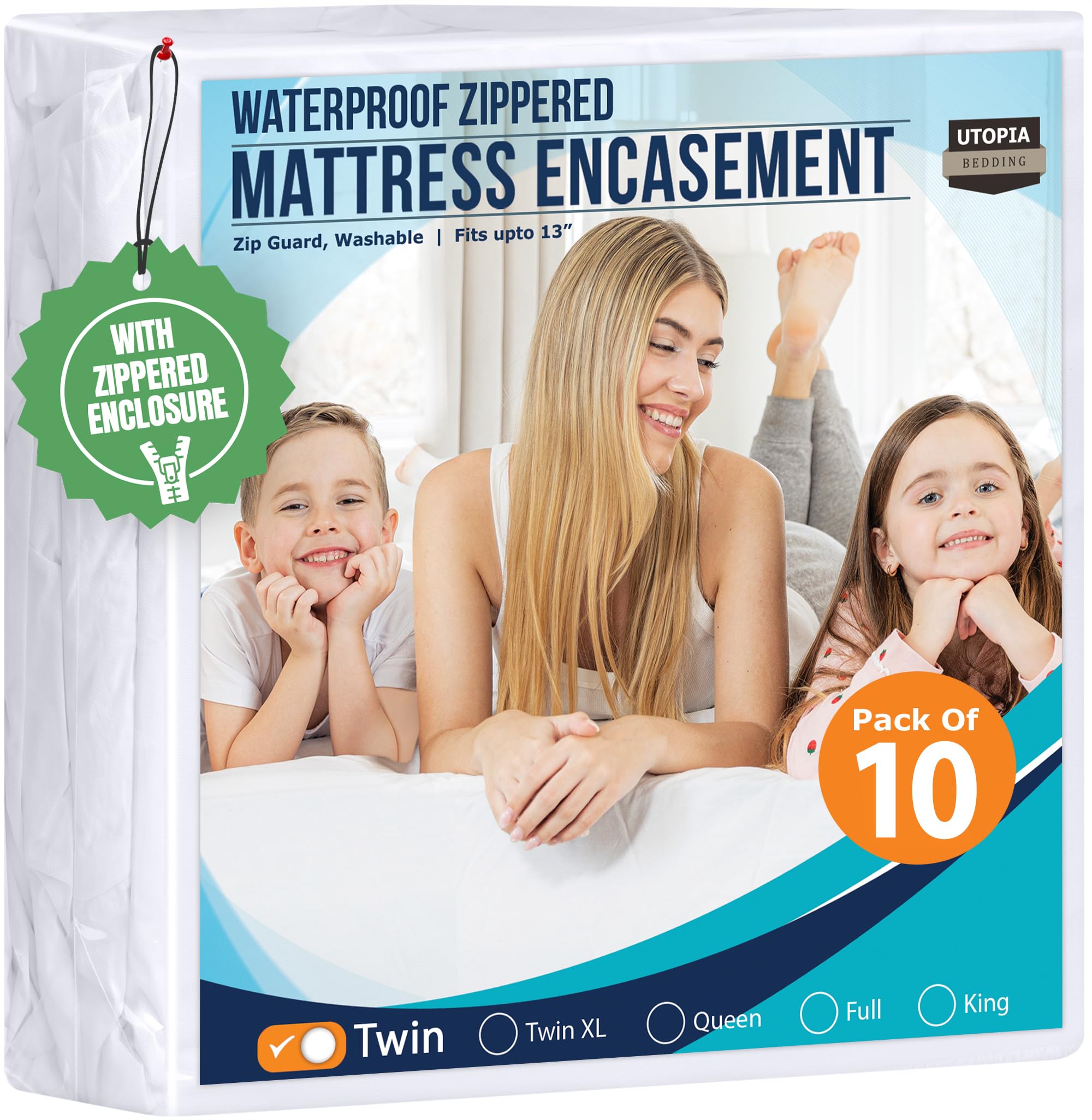Utopia Bedding Twin Mattress Protector Zippered (Pack of 10), 100% Waterproof Bed Bug and Dust Mite Proof Mattress Encasement, A