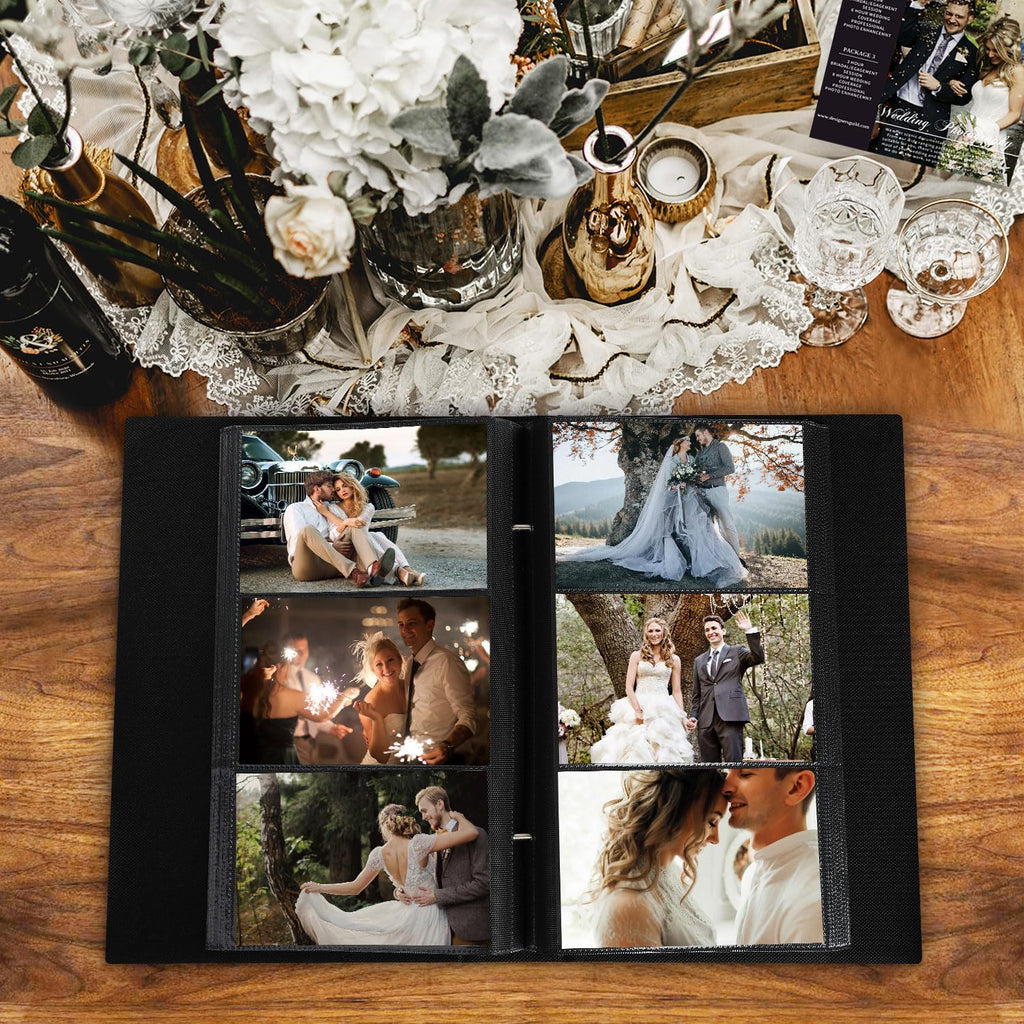Lanpn Wedding Photo Album 4X6 300 Pocket Photos Slip In, Linen Cover Large Capacity Newlywed Marriage Window Album Hold 300 Hori