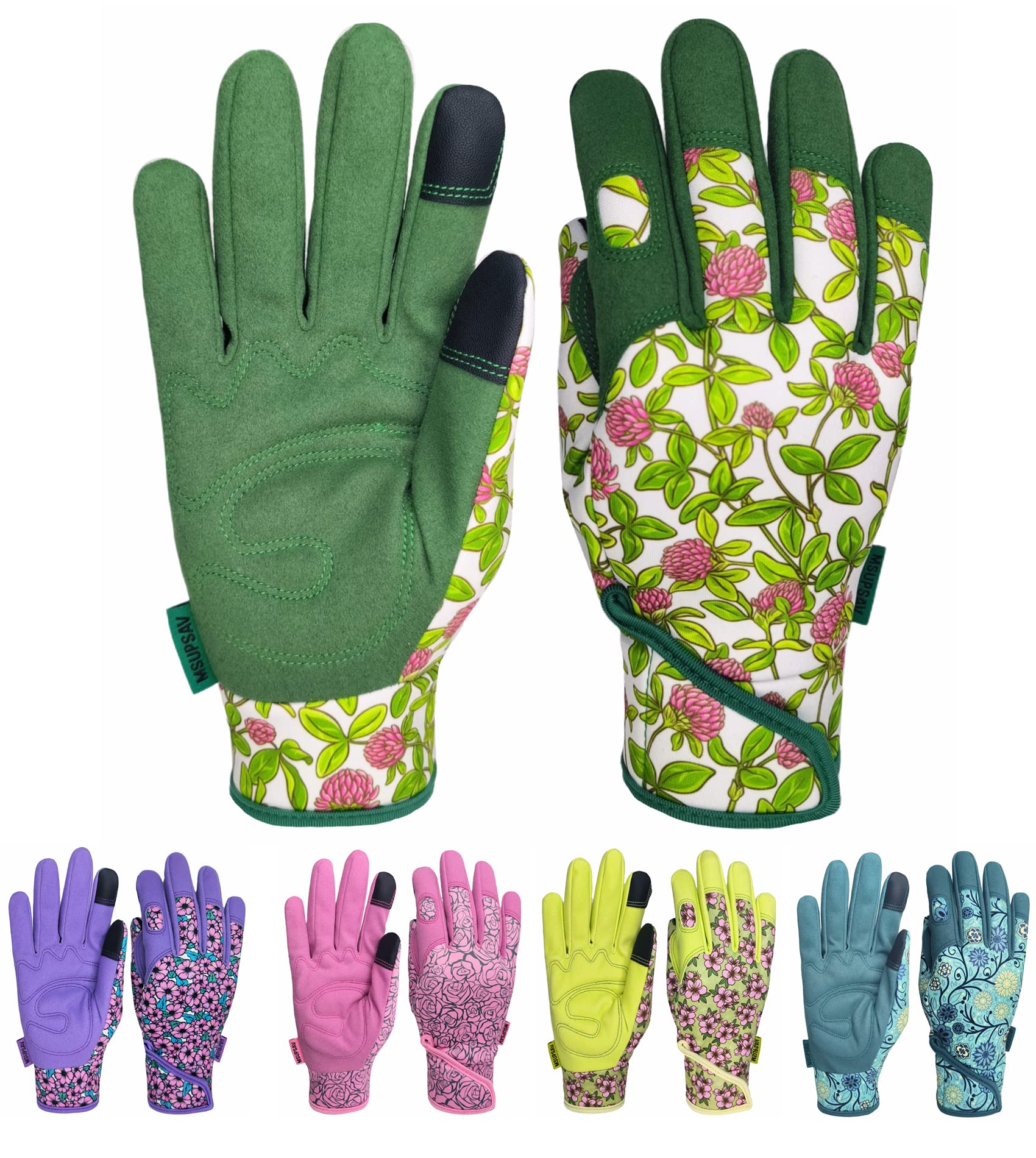Msupsav Gardening Gloves For Gardening,Synthetic Leather Garden Gloves,Work Gloves With Touch Screen,Best Gifts For Women,Green,
