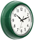 Bernhard Products Retro Wall Clock 9.5 Inch Hunter Green Kitchen 50s Vintage Design Round Silent Non-Ticking Quartz Battery Ope
