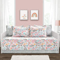 Lush Decor Pixie Fox Daybed Cover Set, 6 Piece Set, 39' W X 75' L, Gray & Pink - Whimsical Daybed Bedding - Floral & Heart Pri