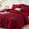 Hymokege Burgundy Queen Comforter Set Seersucker 7 Pieces, All Season Luxury Bed In A Bag For Bedroom, Bedding Set With Comforte