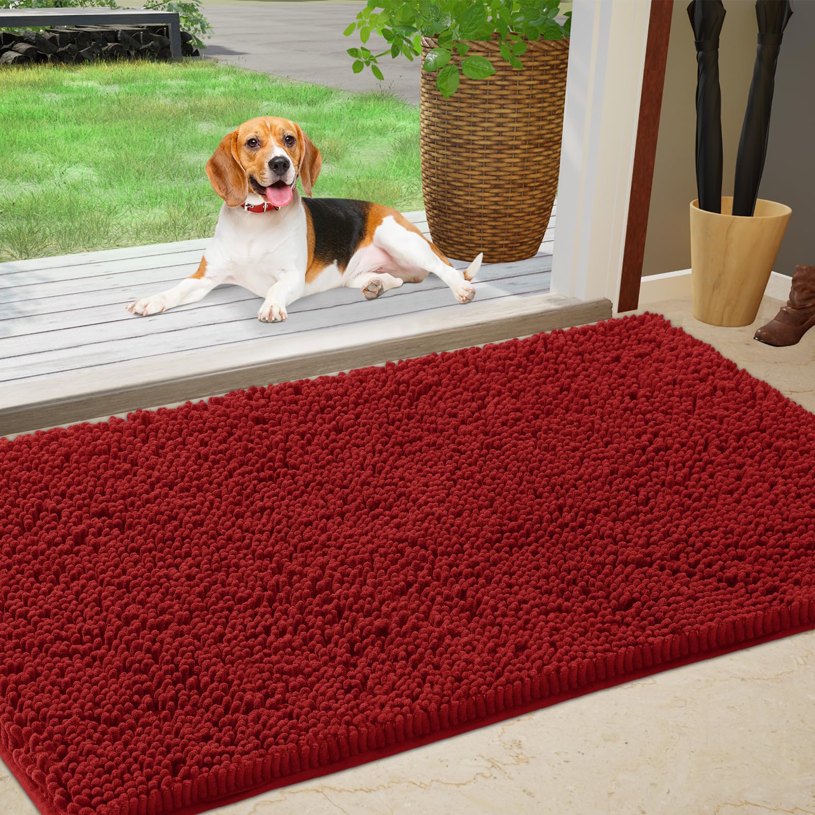 Im Home Durable Chenille Absorbent Outdoor Doormat 24' X 36', Muddy Washable Door Mats For Dog Non Slip Indoor Doormat Front I