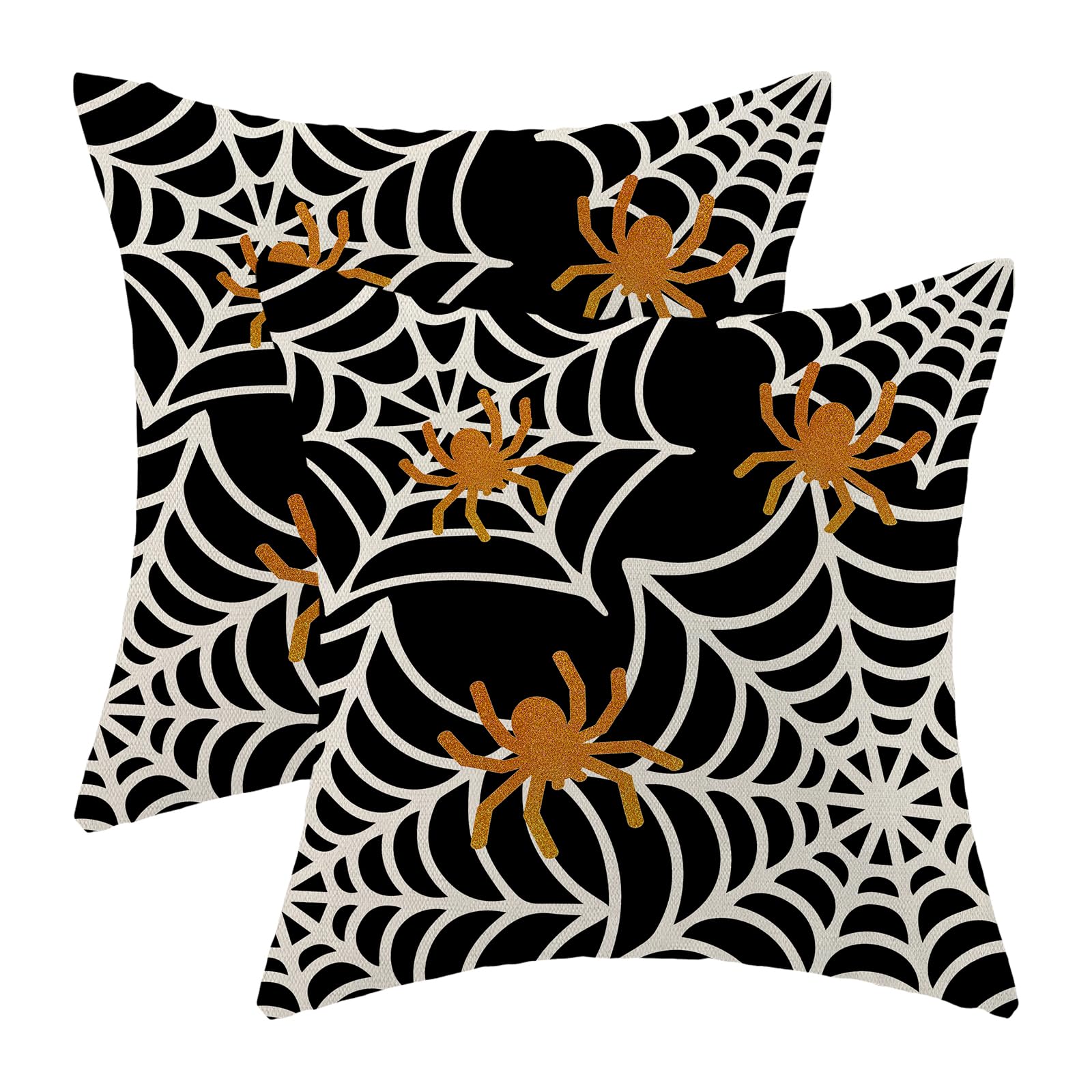 Yxuiyal Spider Web Throw Pillow Covers 18X18 Inch Set Of 2 Black Halloween Decorative Farmhouse Pillow Covers Outdoor Spider Dec