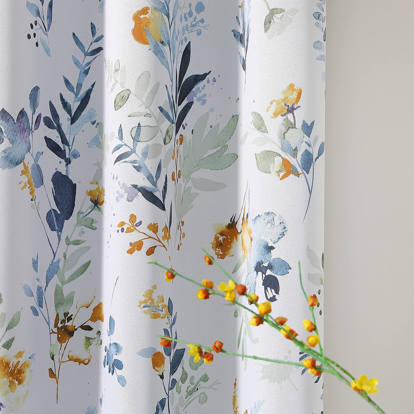 Mysky Home 102 Inch Long Floral Curtains For Living Room Bedroom Curtains Thermal Insulated Light Blocking Window Curtains For Dining Room Patio Grommet Drapes, 2 Panels, Yellow And Blue