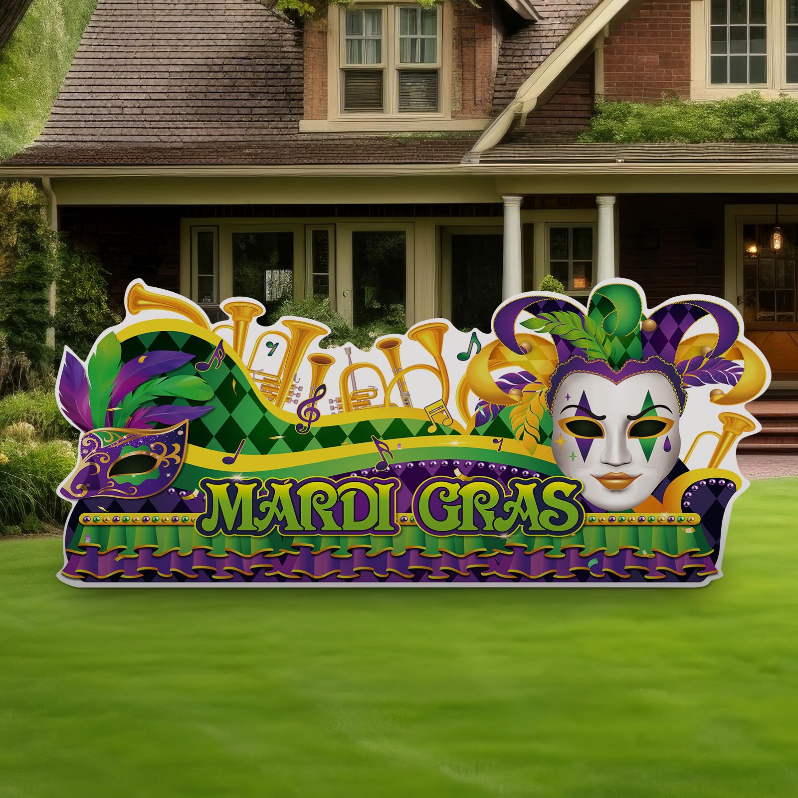 Mardi Gras Decorations 70.9 x 30.6 Inch Giant Mardi Gras Float Props Photo Booth Cardboard Cutout Stand up Mask Masquerade Carni