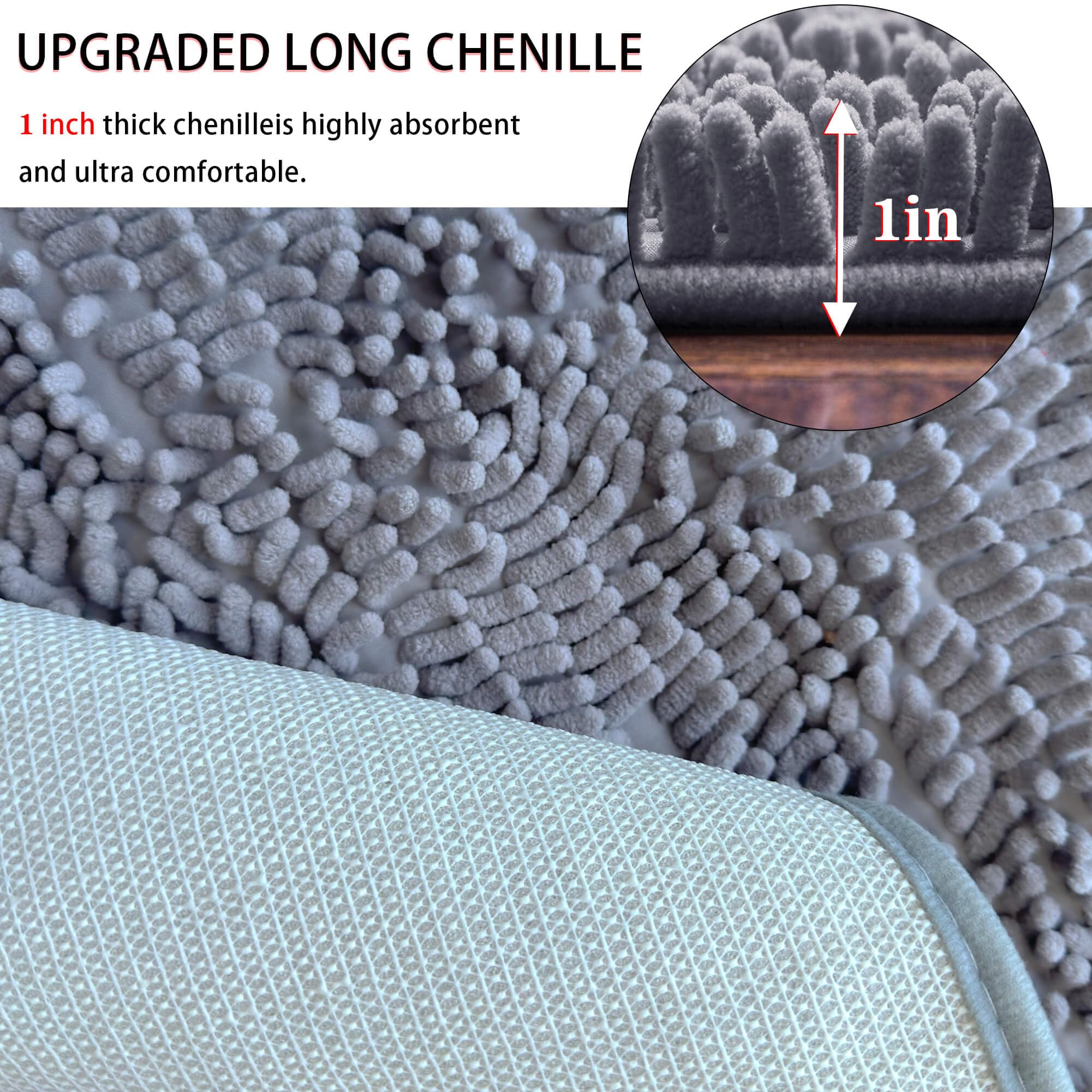 Eanpet Half Round Bath Mat Non-Slip Grey Bathroom Rugs Semicircle Chenille Bath Rugs Water Absorbent Floor Mats For Kids Ultra S