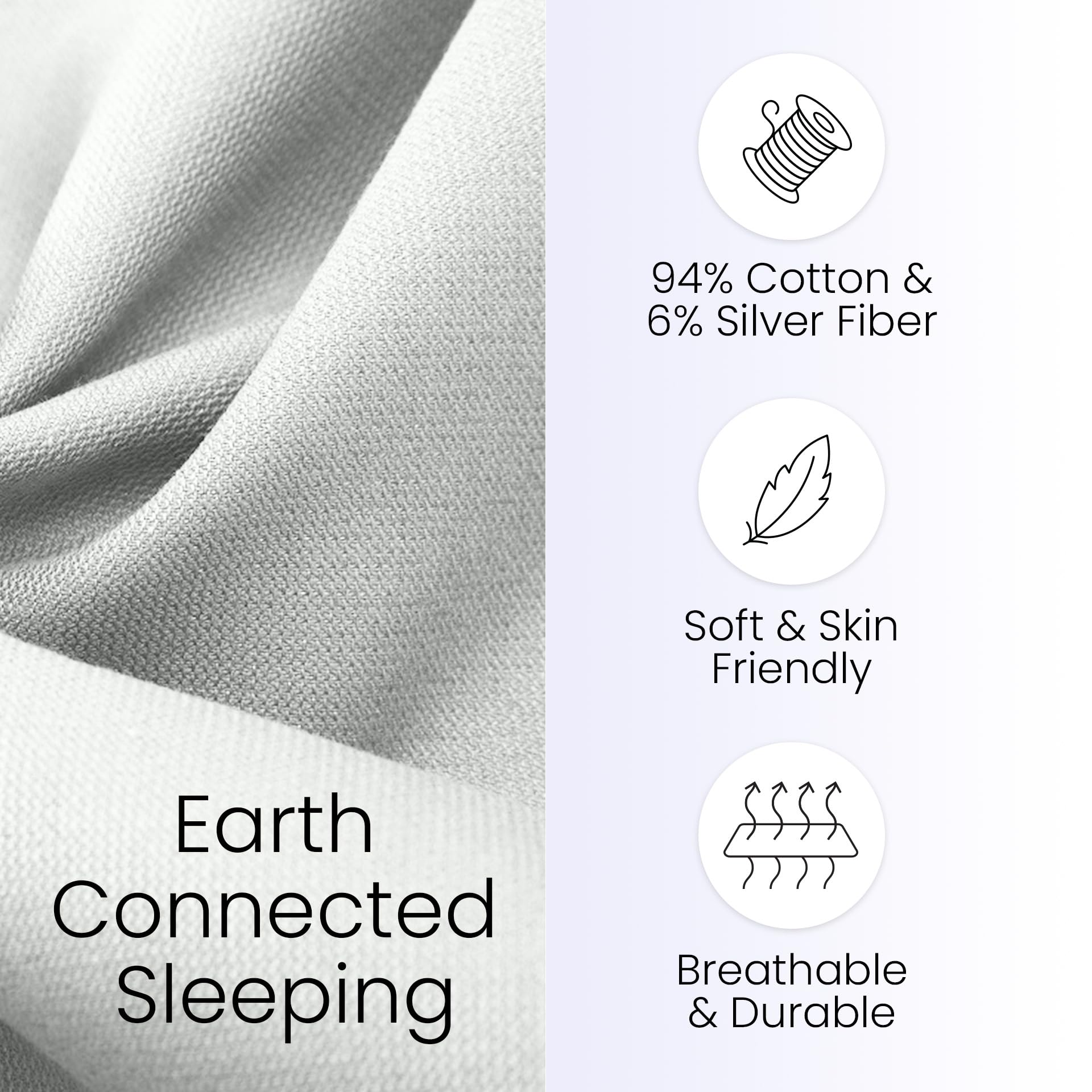 Hooga Grounding Crib Sheet, Organic Fitted Grounded Sheet For Baby Crib, Earth Connected Bedding (52   X28   X8   ) Pure Silver