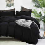 Clothknow Black Comforter Set Full Black Ruffle Bedding Comforter Sets Full Men Boys Women Comforter All Black Bedding Ruffle Comforter Farmhouse Comforter Shabby Chic Bedding