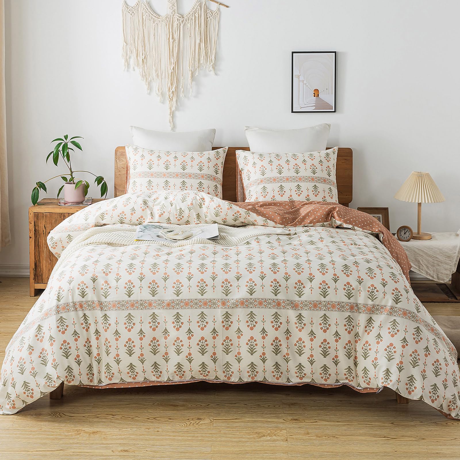 Honeilife Floral Duvet Cover Twin - 100% Cotton Comforter Cover Wildflower Duvet Cover Sets, Botanical Duvet Cover With Zipper C