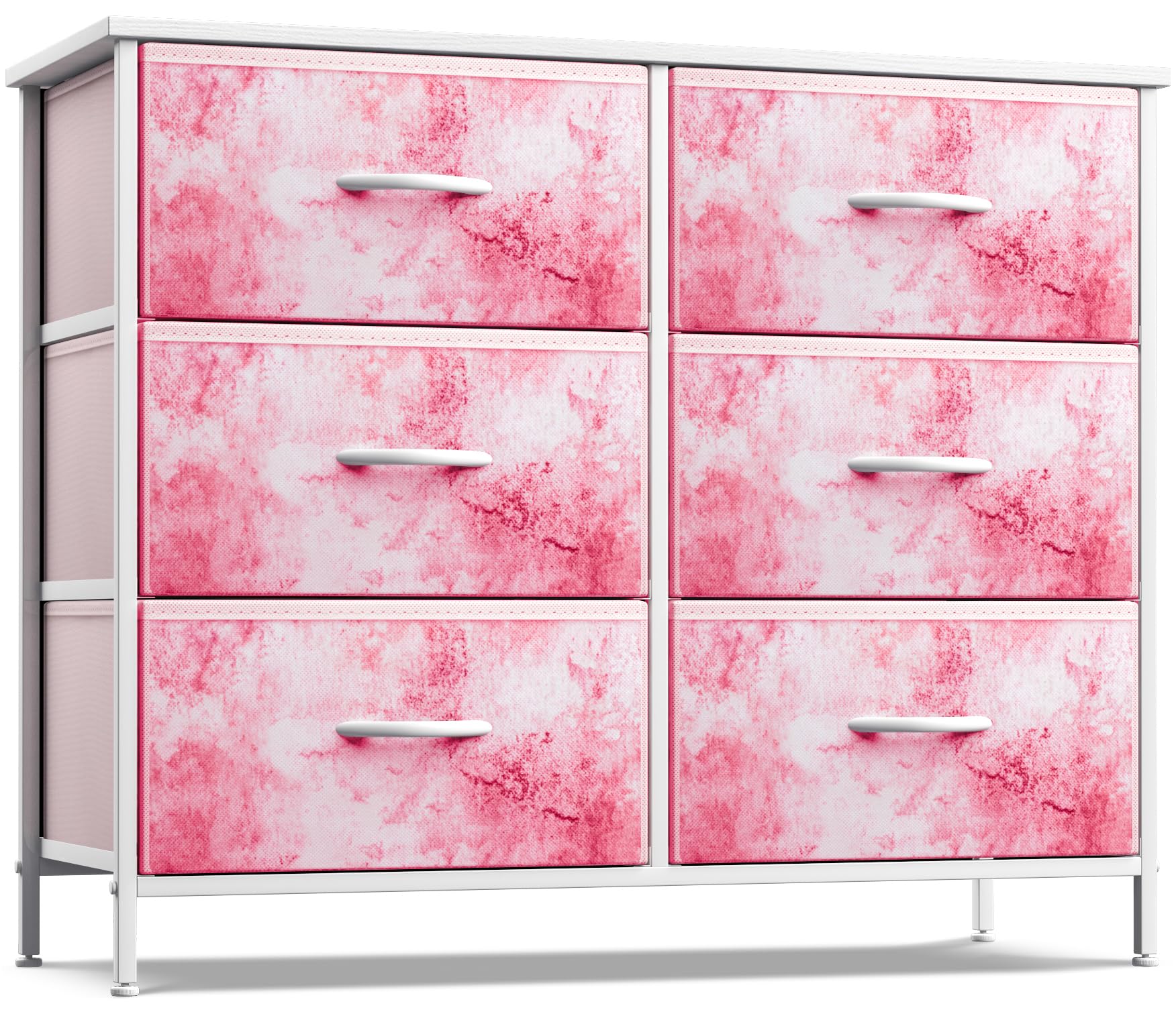 Sorbus Kids Dresser with 6 Drawers - Storage Chest Organizer Unit with Steel Frame, Wood Top & Handles, Tie-dye Fabric Bins for 