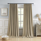 DUALIFE Taupe Blackout Pinch Pleated Curtains for Bedroom 120 Inch Length, Linen Blended Farmhouse 100% Blackout Thermal Insulat