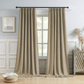 DUALIFE Taupe Blackout Pinch Pleated Curtains for Bedroom 102 Inch Length, Linen Blended Farmhouse 100% Blackout Thermal Insulat