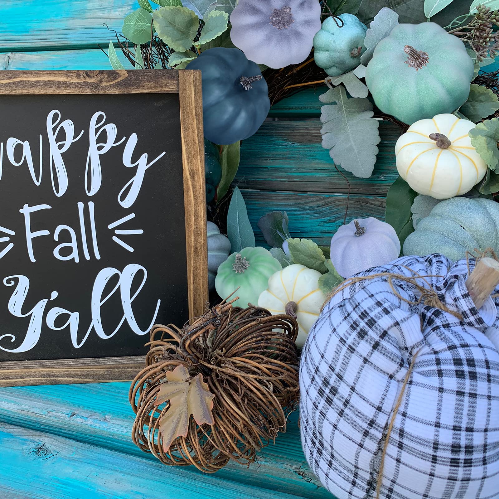 12 Pcs Assorted Small Rustic Harvest Artificial Pumpkins Decorative Pumpkins Foam Pumpkins In Green Blue Gray For Fall Autumn Ha