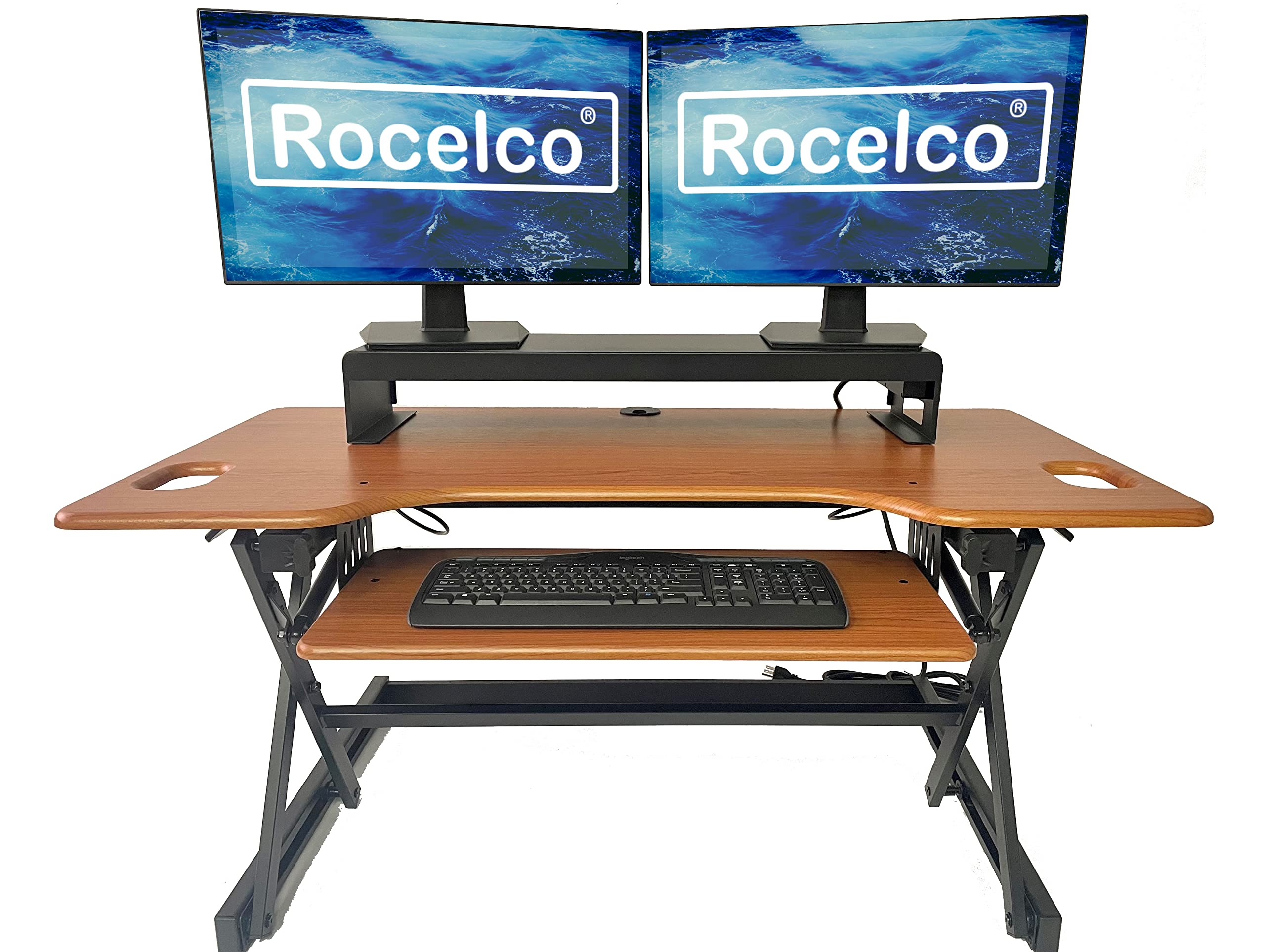 Rocelco DADR Standing Desk Converter Bundle, 46", Teak/Black