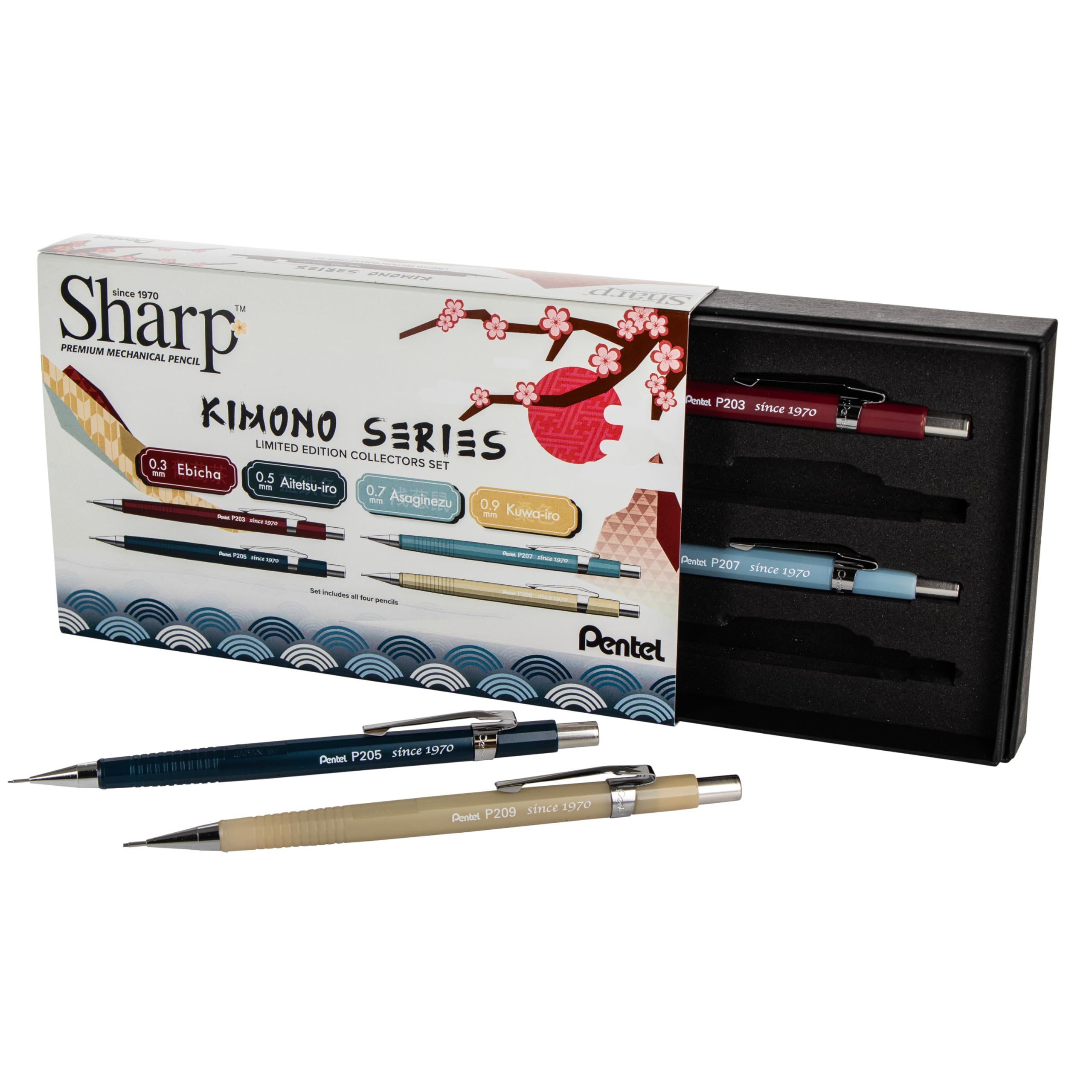 Pentel Sharp Mechanical Pencil, Limited Edition Kimono Colors Box Set, 0.3Mm, 0.5Mm, 0.7Mm, 0.9Mm Point Sizes Included, (P200Jpb