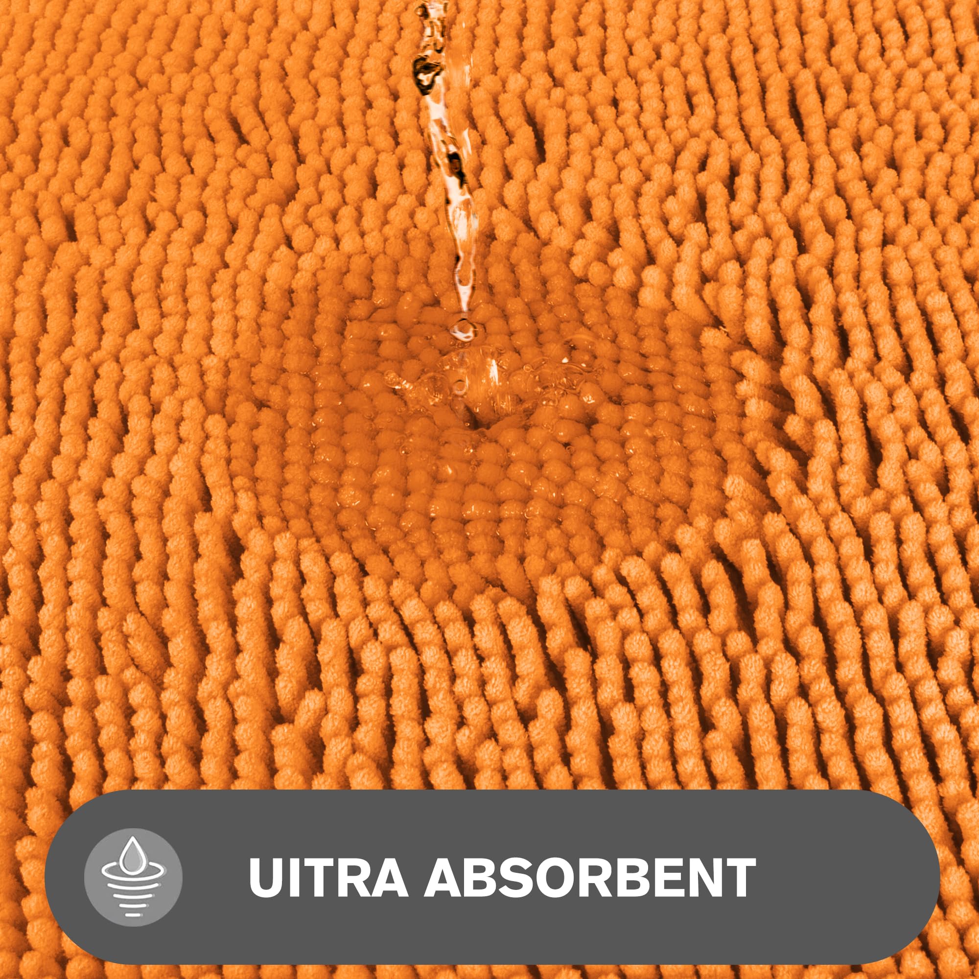 Pureswan Orange 47 X 17 Bathroom Rugs - Absorbent And Washable Bath Mat, Non-Slip, Thick Soft Chenille Bath Rugs For Bathroom Fl