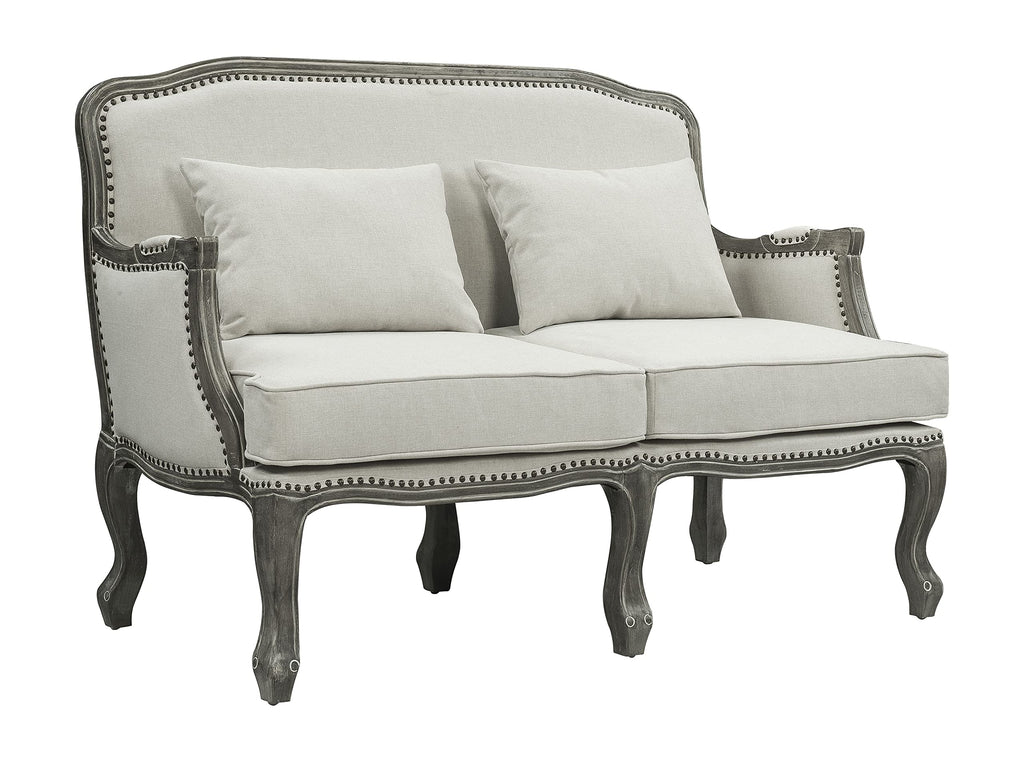 Acme Furniture Upholstered Loveseat with Nailhead Trim, Cream and Brown
