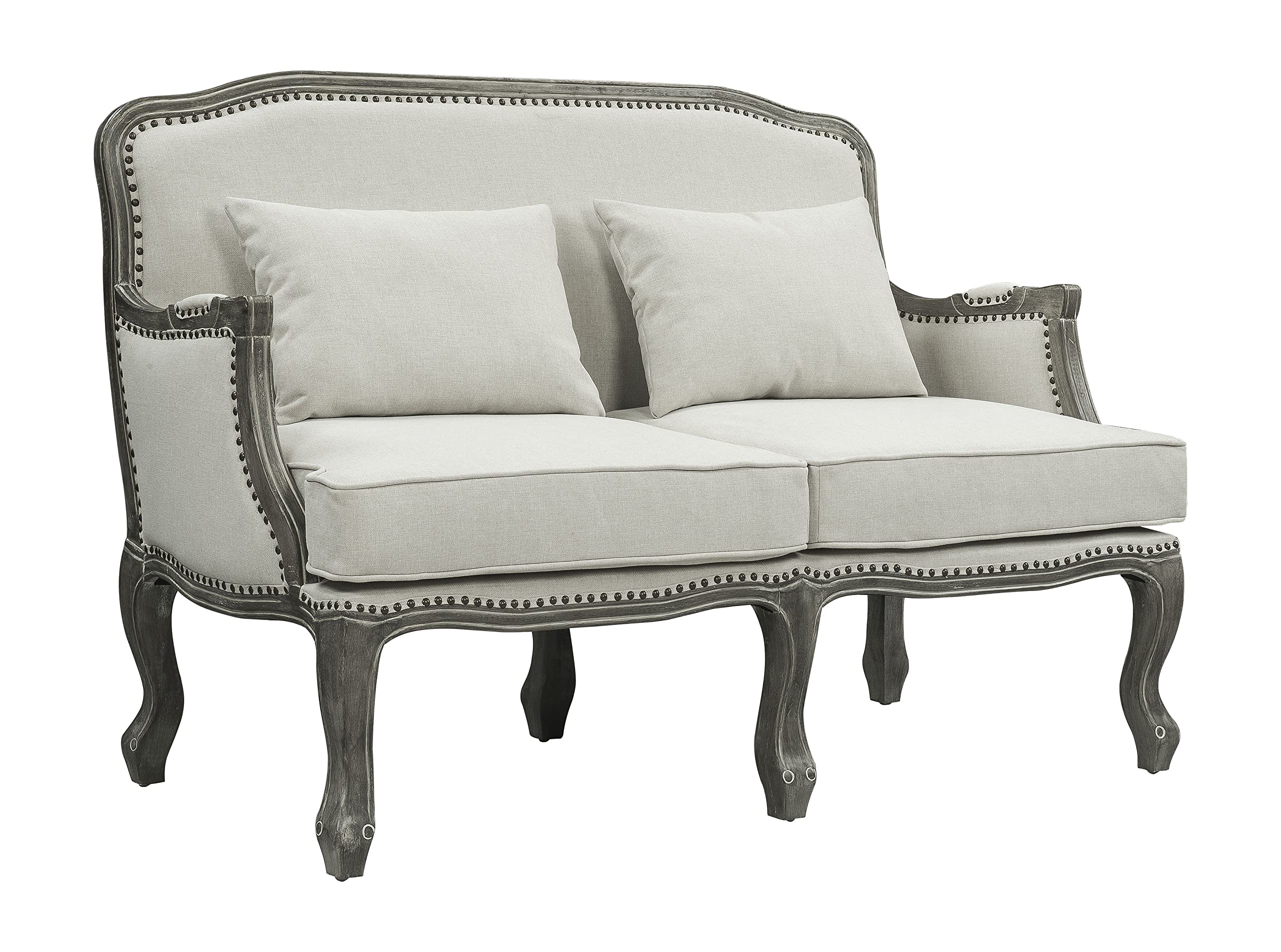 Acme Furniture Upholstered Loveseat with Nailhead Trim, Cream and Brown
