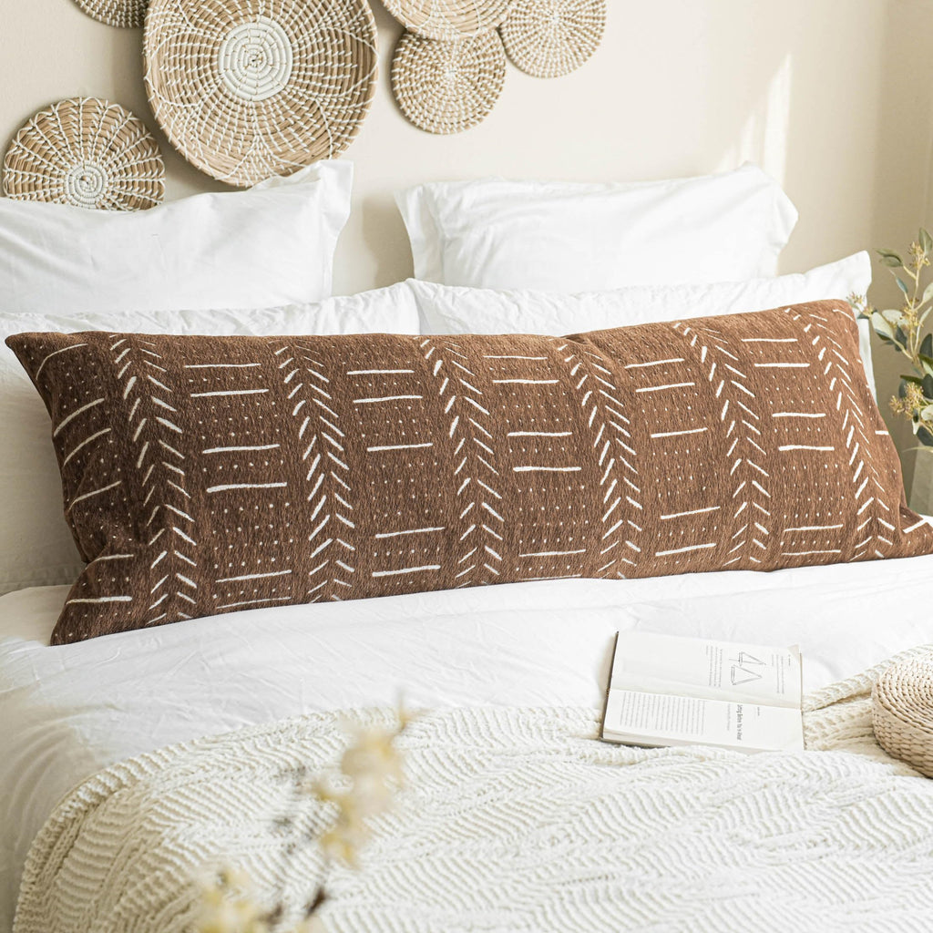 Blissblush Brown Boho Body Pillow Cover 20X54, Decorative Throw Long Lumbar Pillow For Sleeping, Boho Textured Oversize Body Pil
