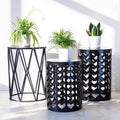 Y&M Set Of 3 Metal Round Coffee Accent Table, Side Table End Table For Indoor Outdoor Multifunctional Use,Heavy Duty Metal Plant Stand Decorative Garden Stool- Black(Ship From Us)