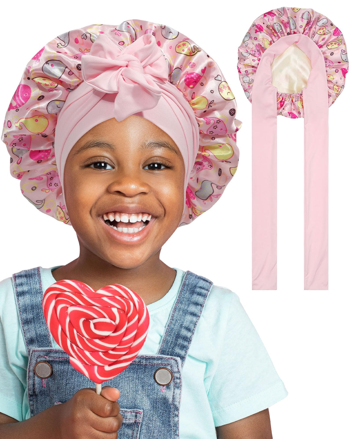 Satin Bonnet for Kids Silk Bonnets for Sleeping Curly Hair Bonnet with Elastic Tie Band Double Layer Sleep Cap for Girls Boys 3-