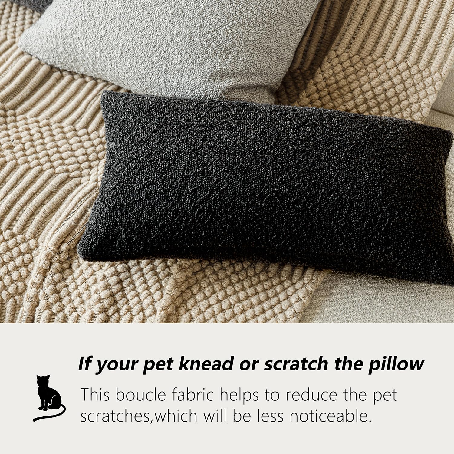 Foindtower Decorative Textured Boucle Throw Pillow Covers Accent Solid Lumbar Pillow Cases Neutral Soft Cozy Couch Cushion Case