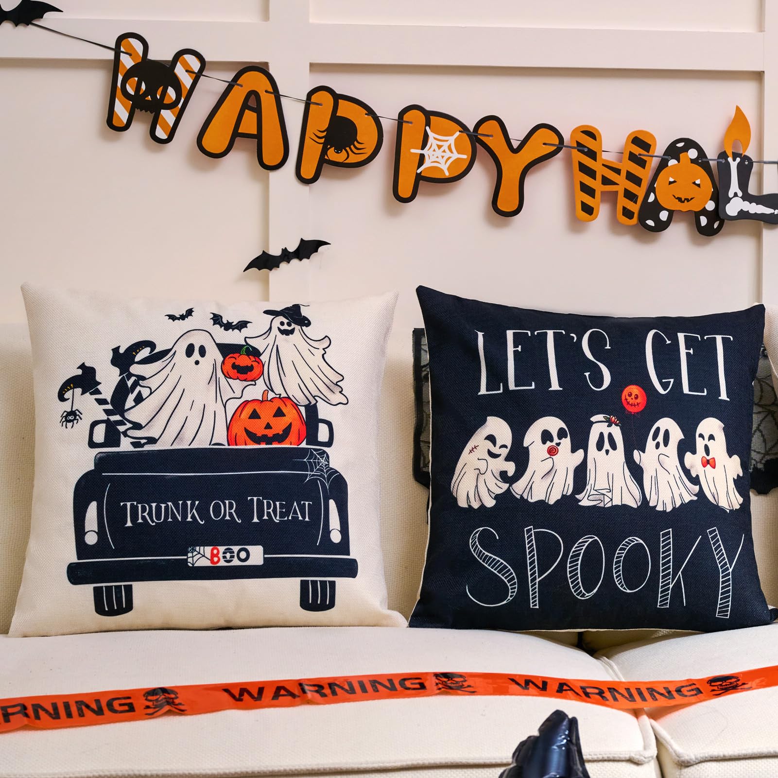 Hongsome Ghost Halloween Decor-Throw Pillow Covers 18X18In Set Of 4,Spooky Gothic Linen Pillow Case For Couch Fall Christmas Hol