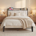 LIKIMIO Full Bed Frames, Boucl   Storage Headboard with Charging Station, Solid and Stable, Noise Free, No Box Spring Needed, Ea