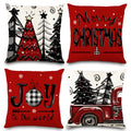 Diydec 4Pcs Christmas Pillow Covers 20X20 Inch Red Pillow Covers Xmas Decorations Buffalo Tree Truck Merry Christmas Pillows Win