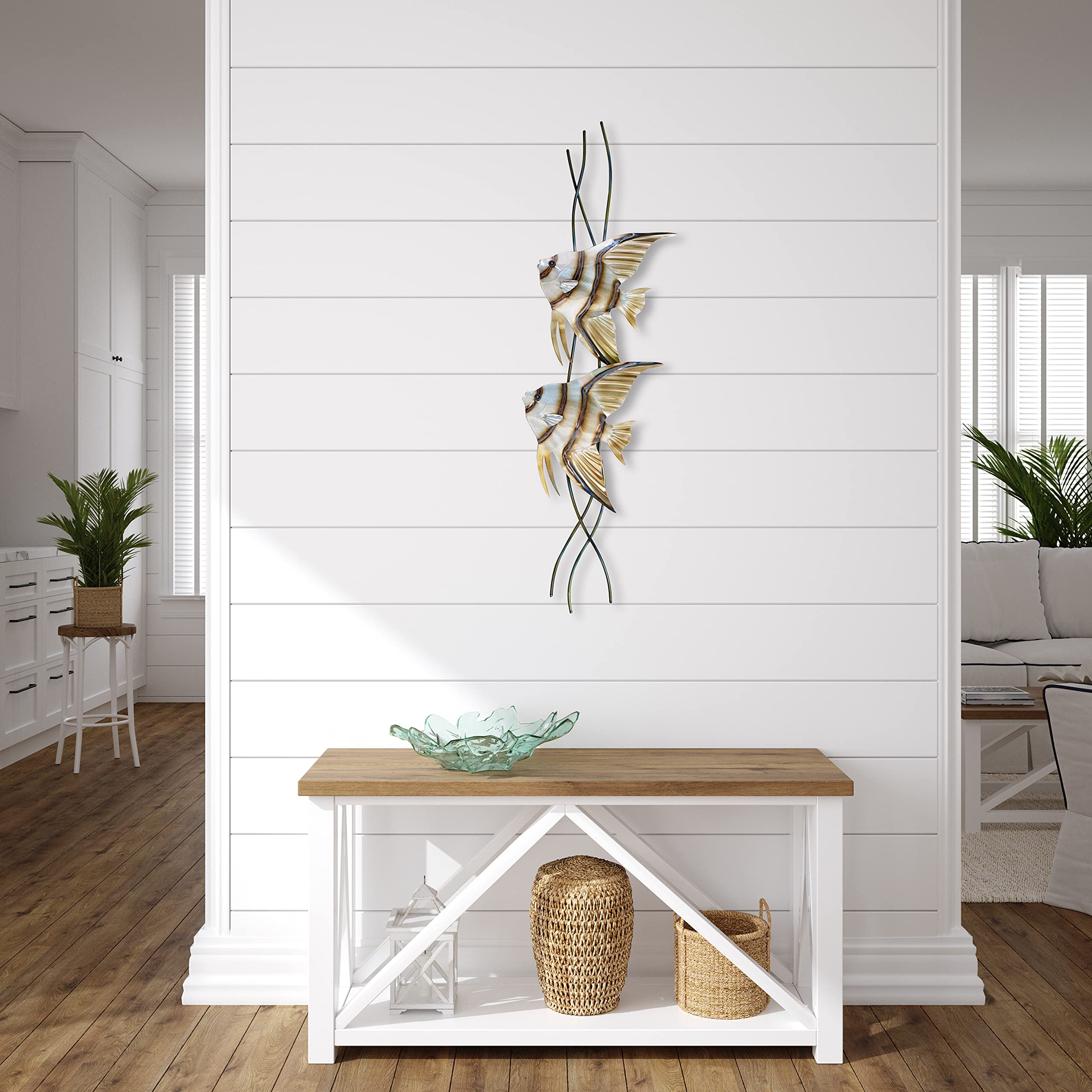 T.I. Design Angelfish Pair Vertical Facing Left Contemporary Coastal Metal Wall Decor
