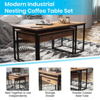 Flash Furniture Emerson 2 Piece Nesting Coffee Table Set - Engineered Wood Top in Walnut Finish - Black Sled Base Steel Frames - Storage Drawer