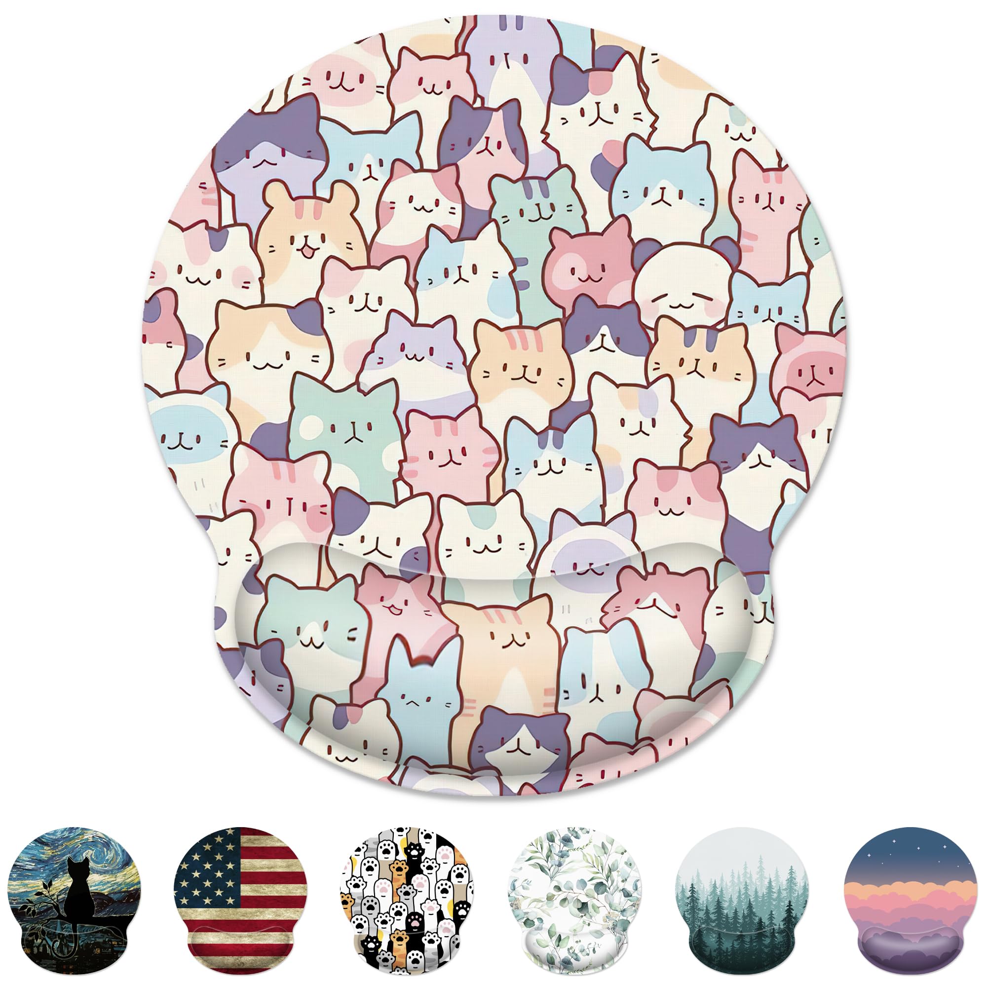 Ergonomic Mouse Pad With Wrist Support,Cute Colorful Cats Mouse Pad With Wrist Rest,Relieve Wrist Pain Mousepad Non-Slip Rubber