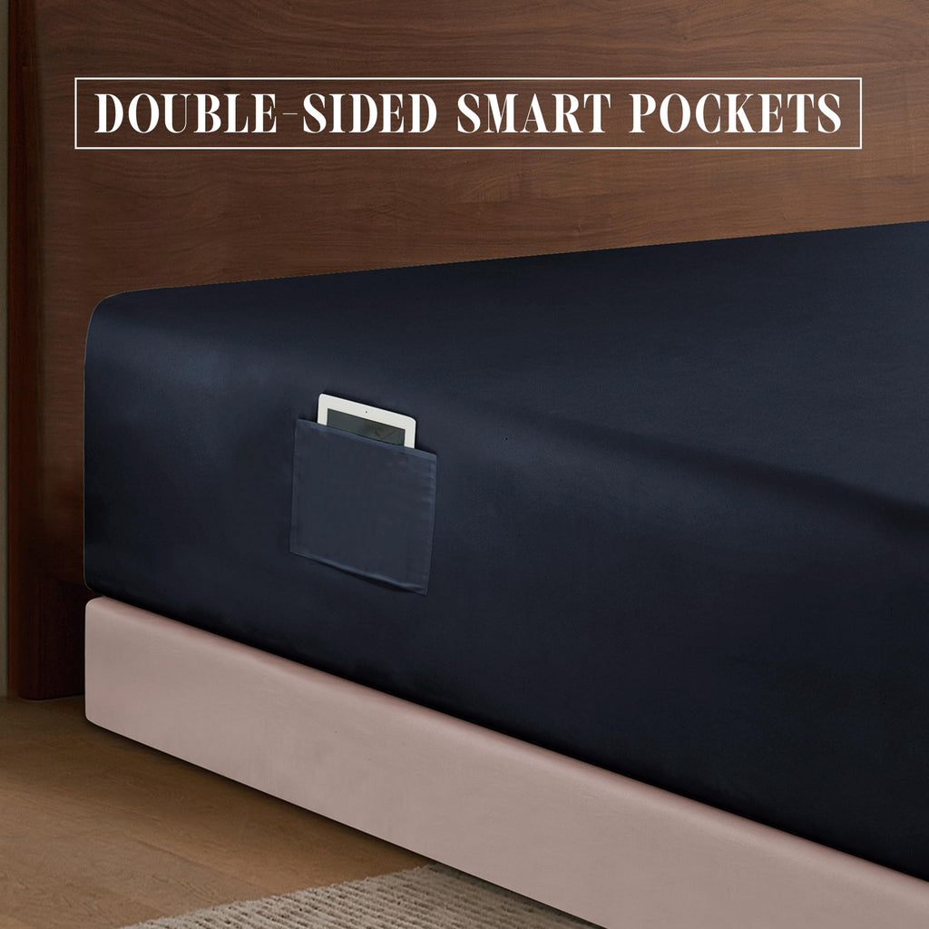 Elegant Comfort 1500 Premium Hotel Quality 18-24 Inches Deep - Extra Deep Pocket Single Fitted Sheet For High Mattress, Luxury And Softest, Smart Pocket - Wrinkle Free, California King, Black