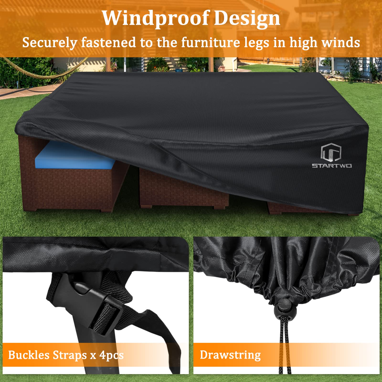 Startwo Patio Furniture Covers Waterproof, 500D Heavy Duty Outdoor Furniture Cover For Sectional Sofa, Patio Table Cover, 90'X64'X28', Black