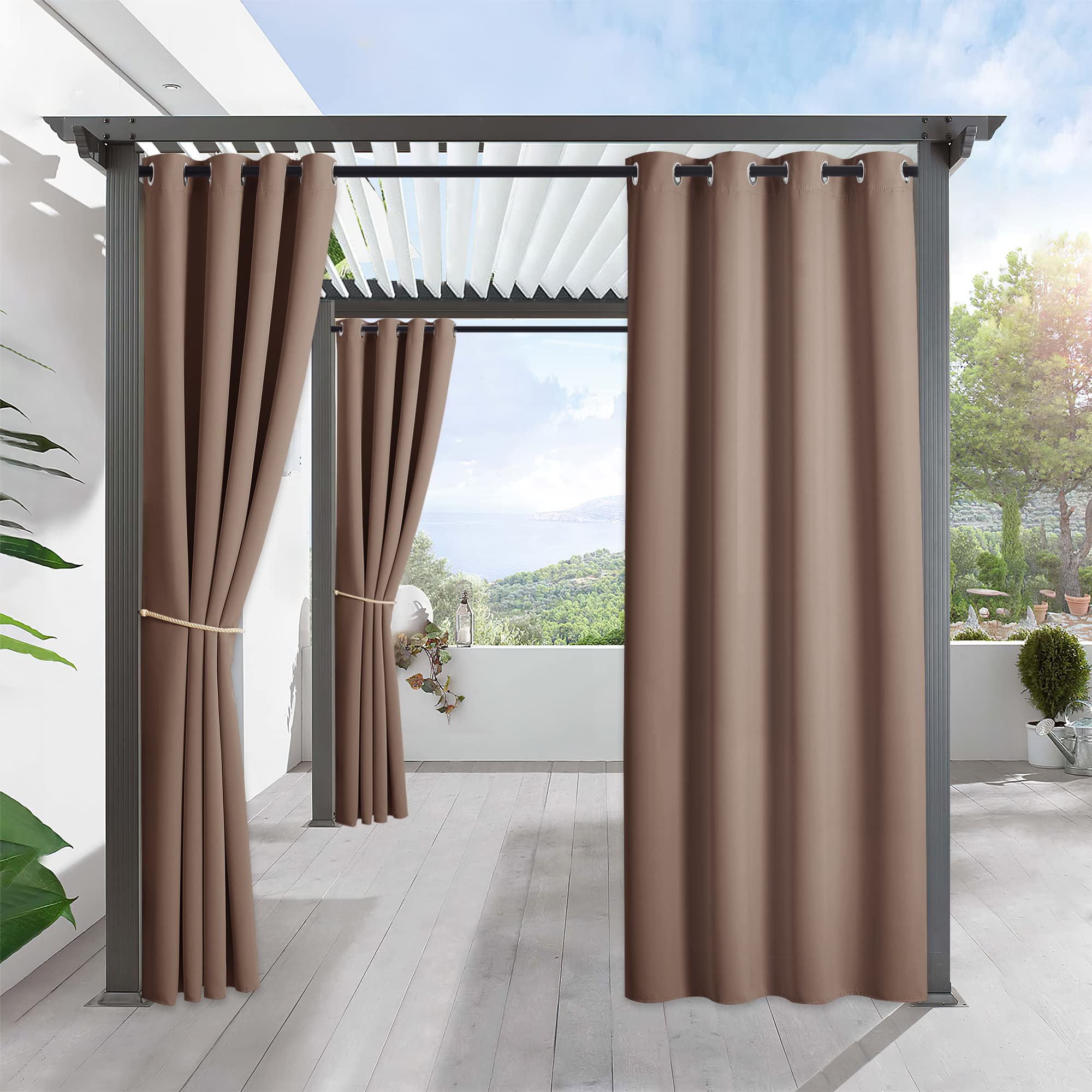 Ryb Home Outdoor Pergola Curtain - Waterproof Windproof Exterior Drapery Privacy For Patio Door Front Porch Back Yard Arbor Part
