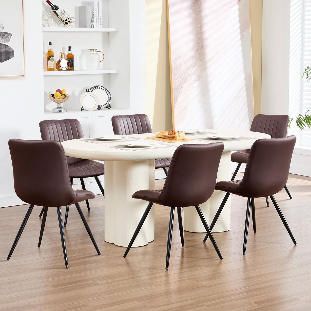 Choairy Dining Chairs Set Of 6, Modern Dining Chairs With Thick Cushions, Pu Leather Upholstered Kitchen Dining Room Chairs With