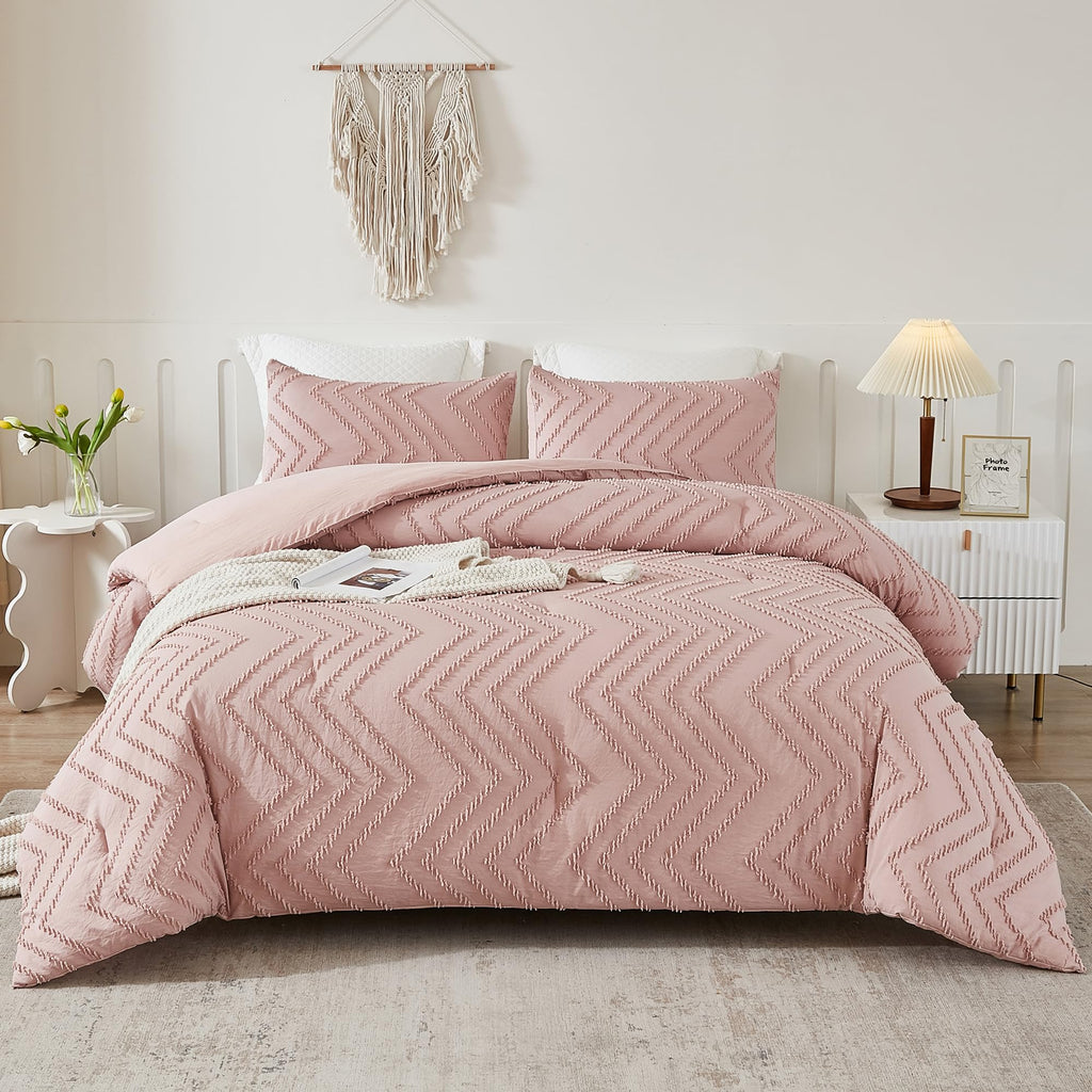 Litanika Blush Pink King Comforter Set, 3 Pieces Lightweight Tufted Bedding Sets, Down Alternative Comforter Fluffy Bed Set Gift