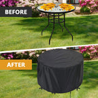 Kingling Patio Furniture Covers, Round Patio Table Cover For Outdoor Furniture, Heavy Duty Waterproof Patio Table And Chair Set Cover Black - 48''D X27''H
