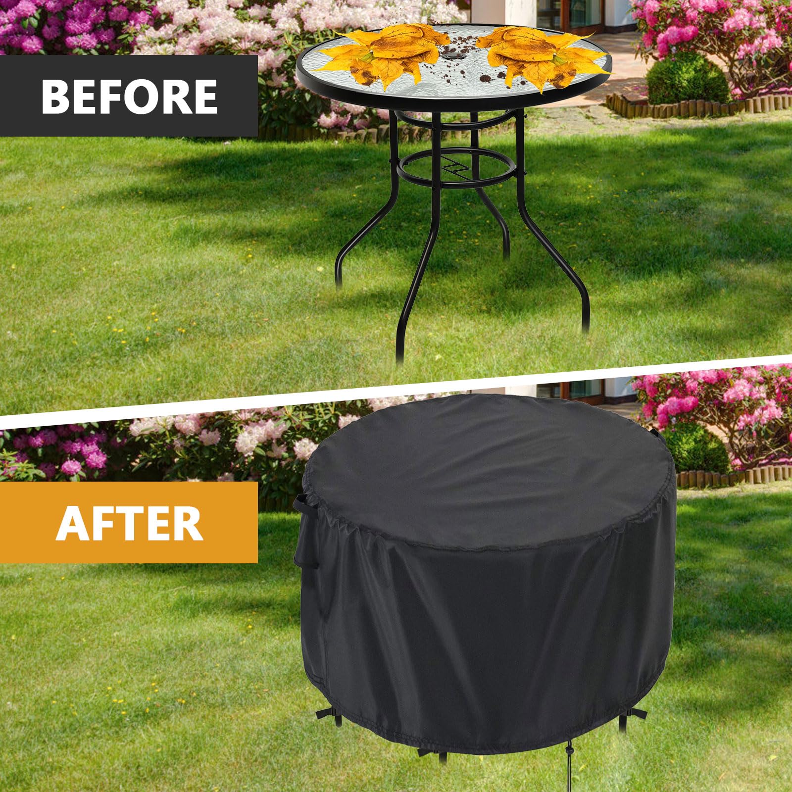 Kingling Round Patio Furniture Covers, Waterproof Outdoor Table Cover For 42''D X28''H, Heavy Duty Patio Cover For Round Table & Chair Sets, Outdoor Furniture Covers (Black)