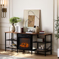 VINGLI 58 Fireplace TV Stand, Entertainment Center with 18'' Electric Fireplace Heater, Fireplace Media Console Table with Open 