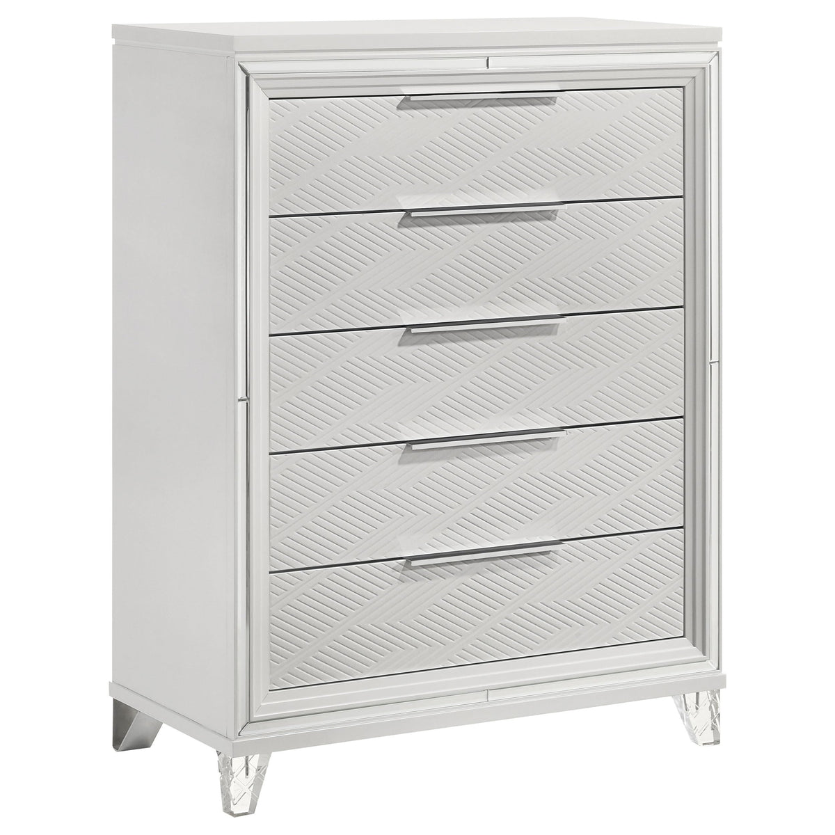 Coaster Home Furnishings Marmore Contemporary Wood 5-Drawer Bedroom Chest of Drawers Chiffonier Clothing Storage Cabinet Bedroom Armoire Tall Dresser Organizer Unit White 224965