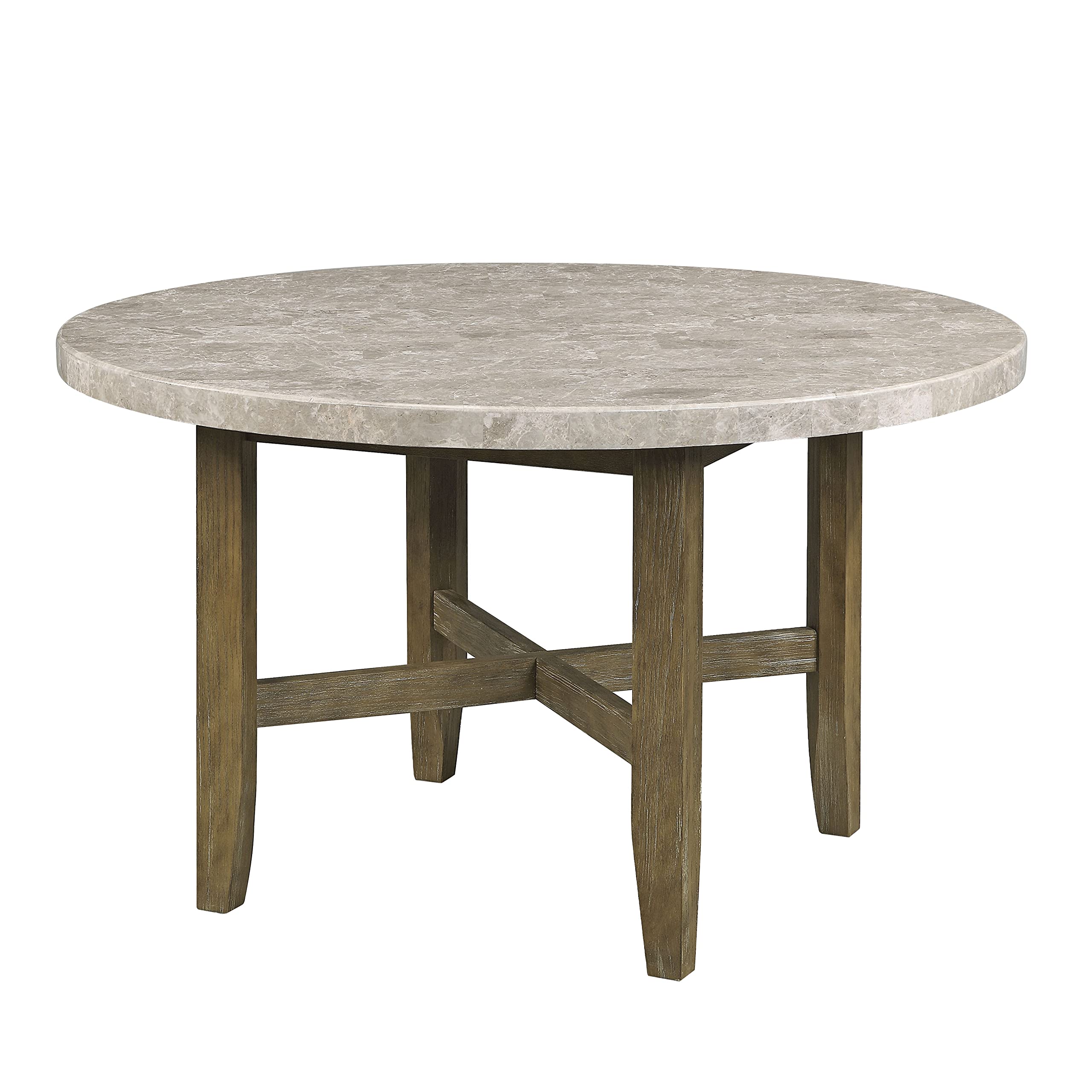 Acme Karsen Round Dining Table in Marble and Rustic Oak